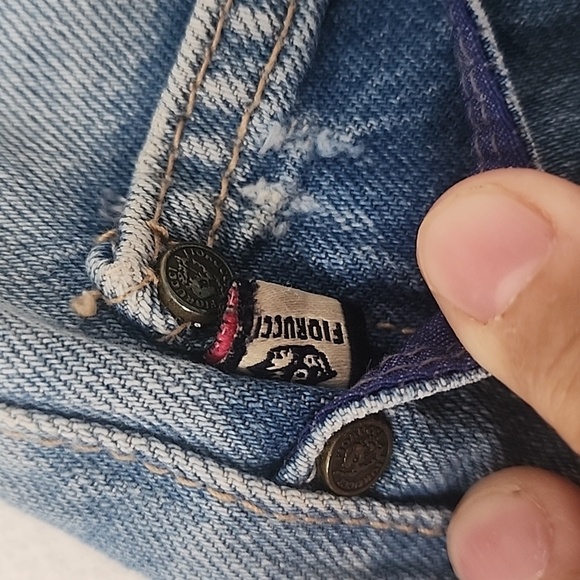 Fiorucci Vintage Blue Denim Cuffed Shorts Embroired Diamond Ring Size 28 - Picture 5 of 11